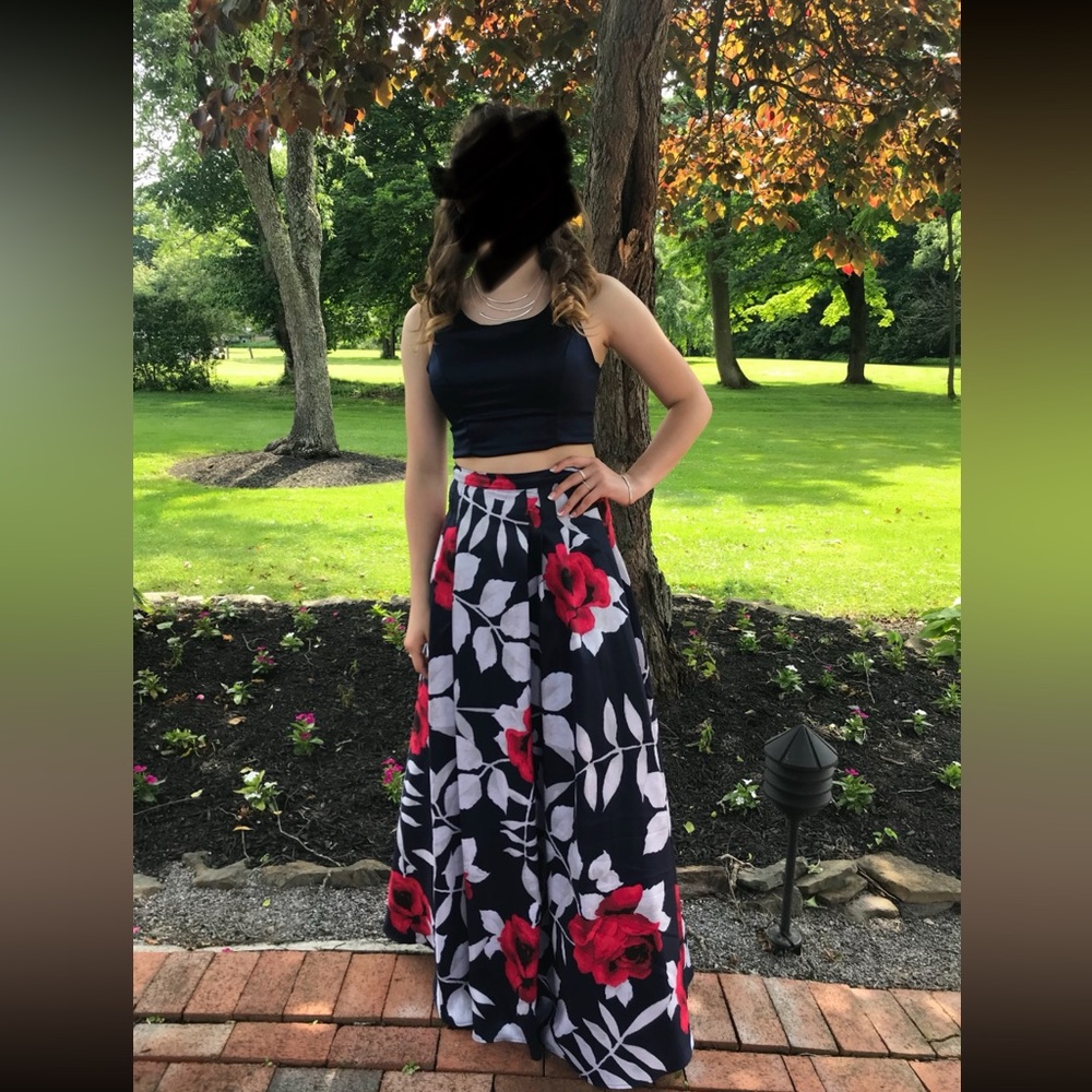 Navy Blue, Grey, Red Two Piece Dress for Prom or Special Event